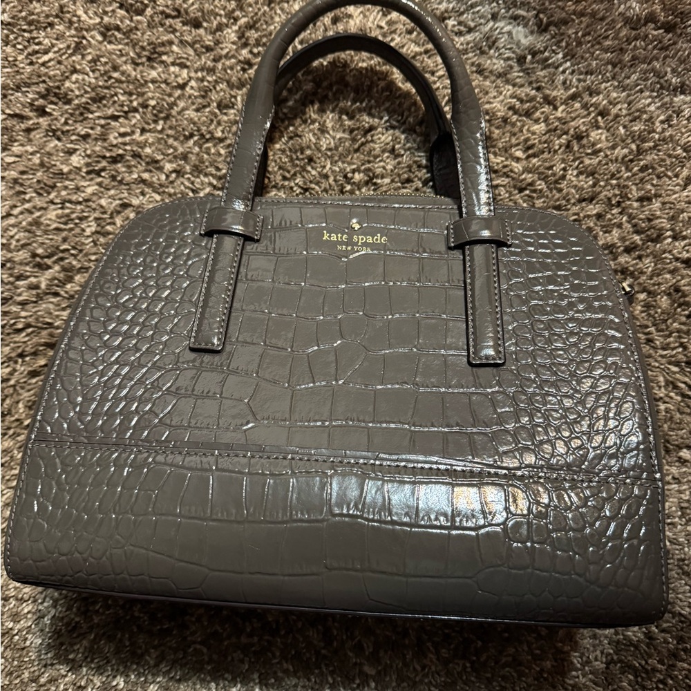 Kate Spade Gray Croc-Embossed Satchel